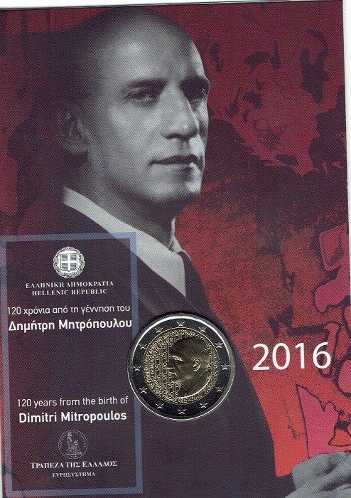 (afbeelding voor) 2 Euromunt Griekenland 2016 Dimitri Mitropoulos in coincard
